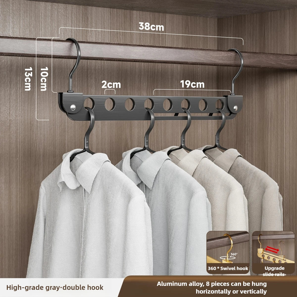 Support de Rangement Magique pour Cintres – 6/8 Trous, Pliable et Rotatif, Idéal pour Garde-Robe