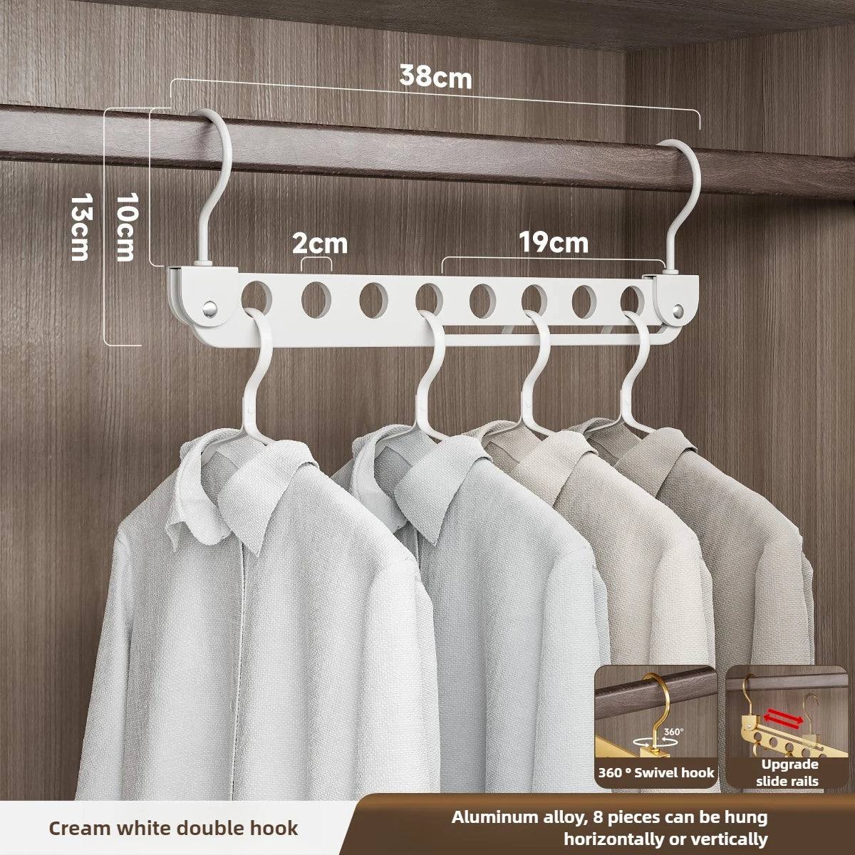 Support de Rangement Magique pour Cintres – 6/8 Trous, Pliable et Rotatif, Idéal pour Garde-Robe